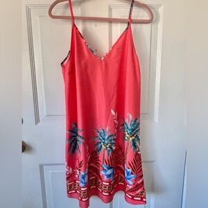 Tropical Print Coral Slip Dress
